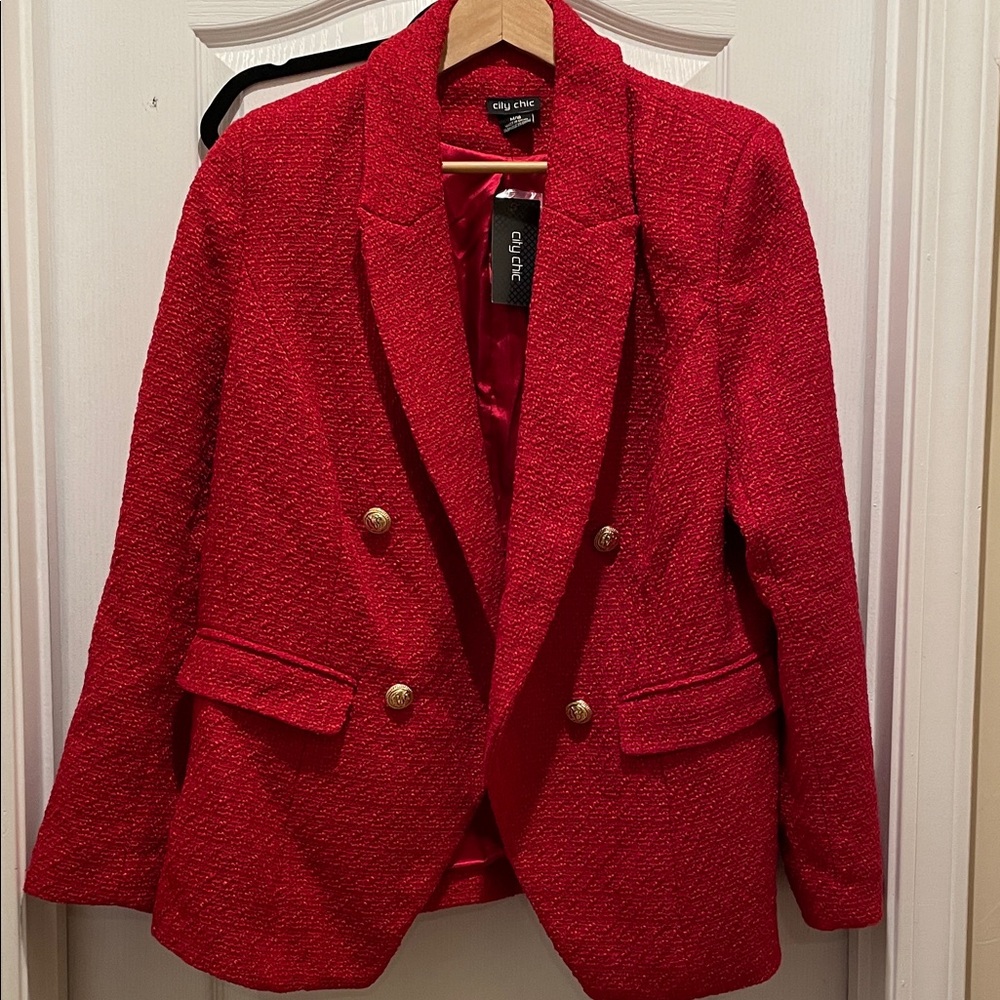 Celine Scarlet Blazer with Gold Accents